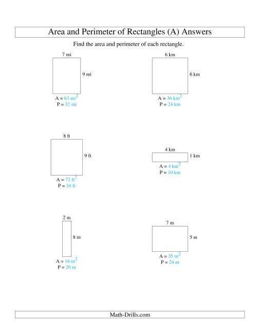 area and perimeter of rectangles answer key