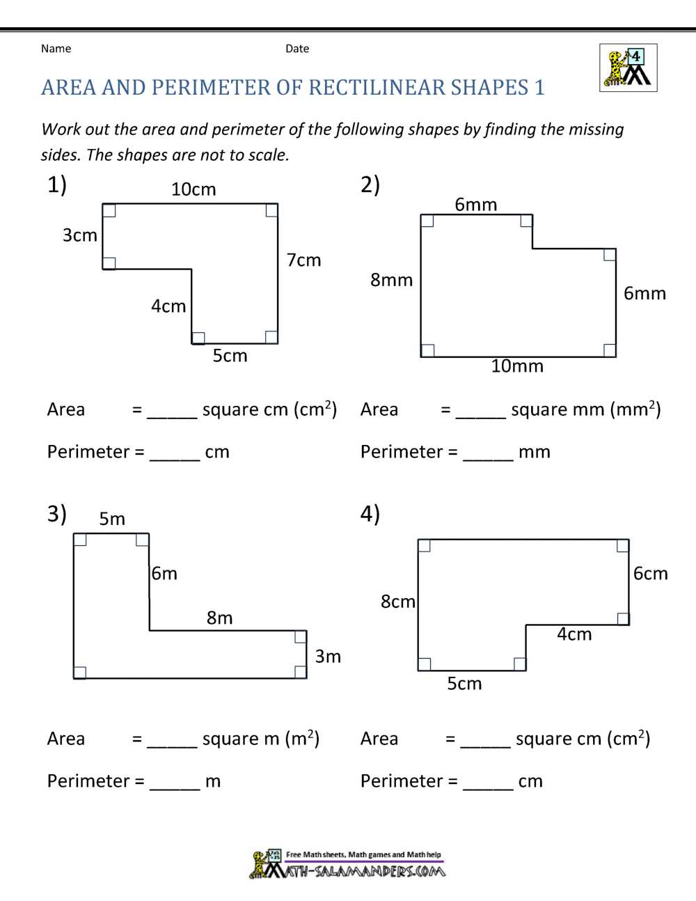 area and perimeter of rectangles answer key