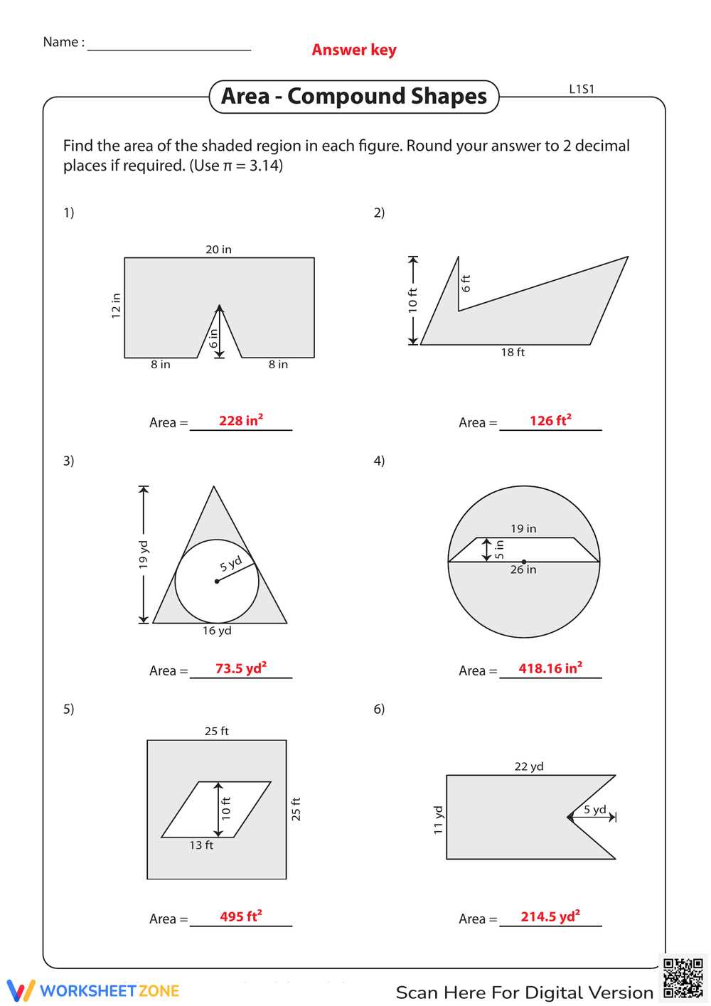 area of compound figures worksheet answer key