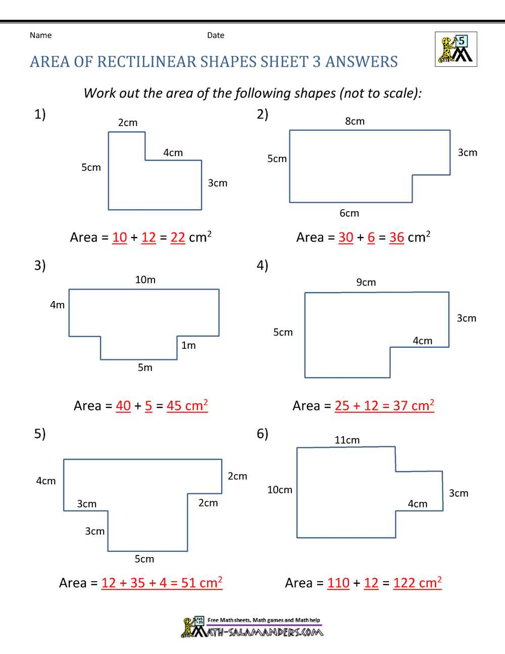 area of irregular shapes answer key