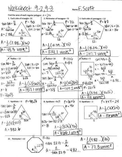 area of regular figures math lib answer key