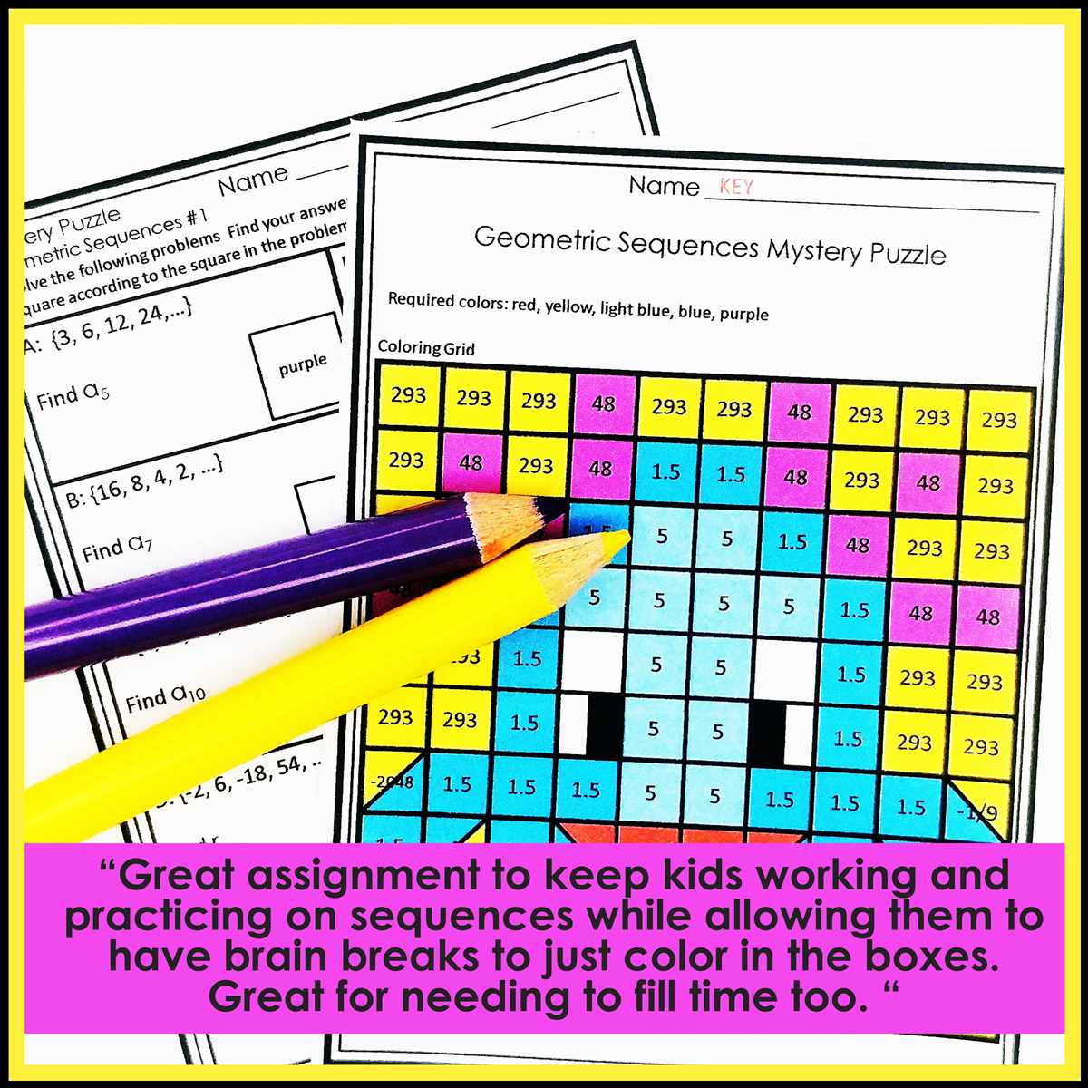 arithmetic and geometric sequences coloring activity answer key