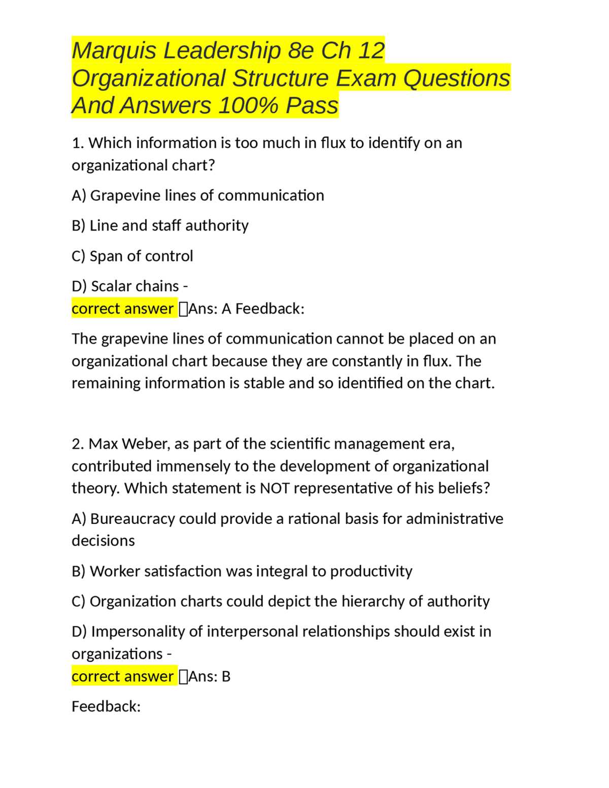 assignment organizational structure answer key