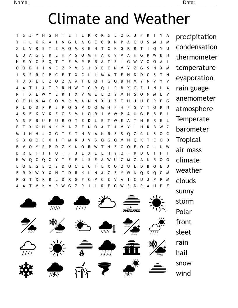 atmosphere and climate word search answers key