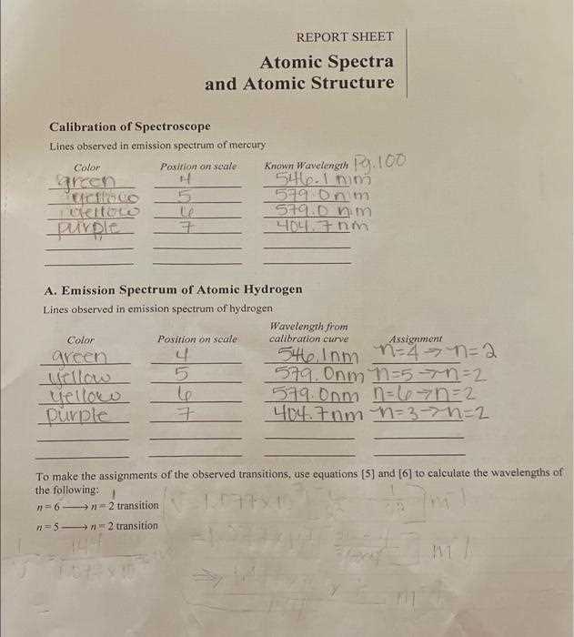 atomic spectra worksheet answer key