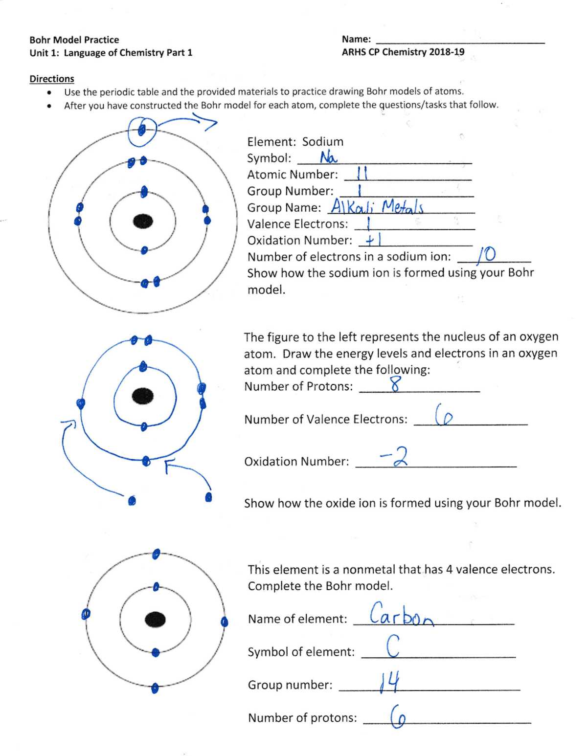 atomic structure bohr model worksheet answer key