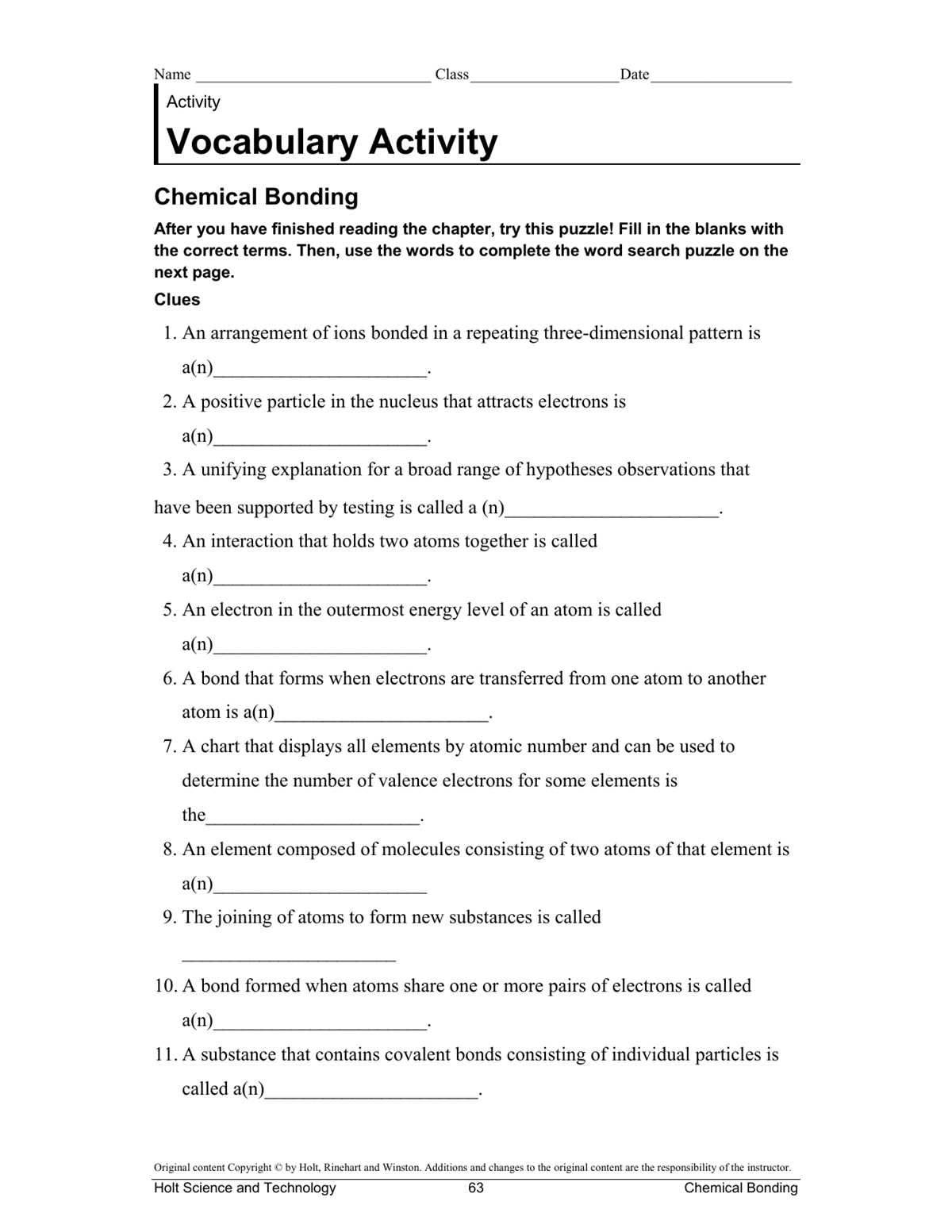 atoms and bonding key terms worksheet answers