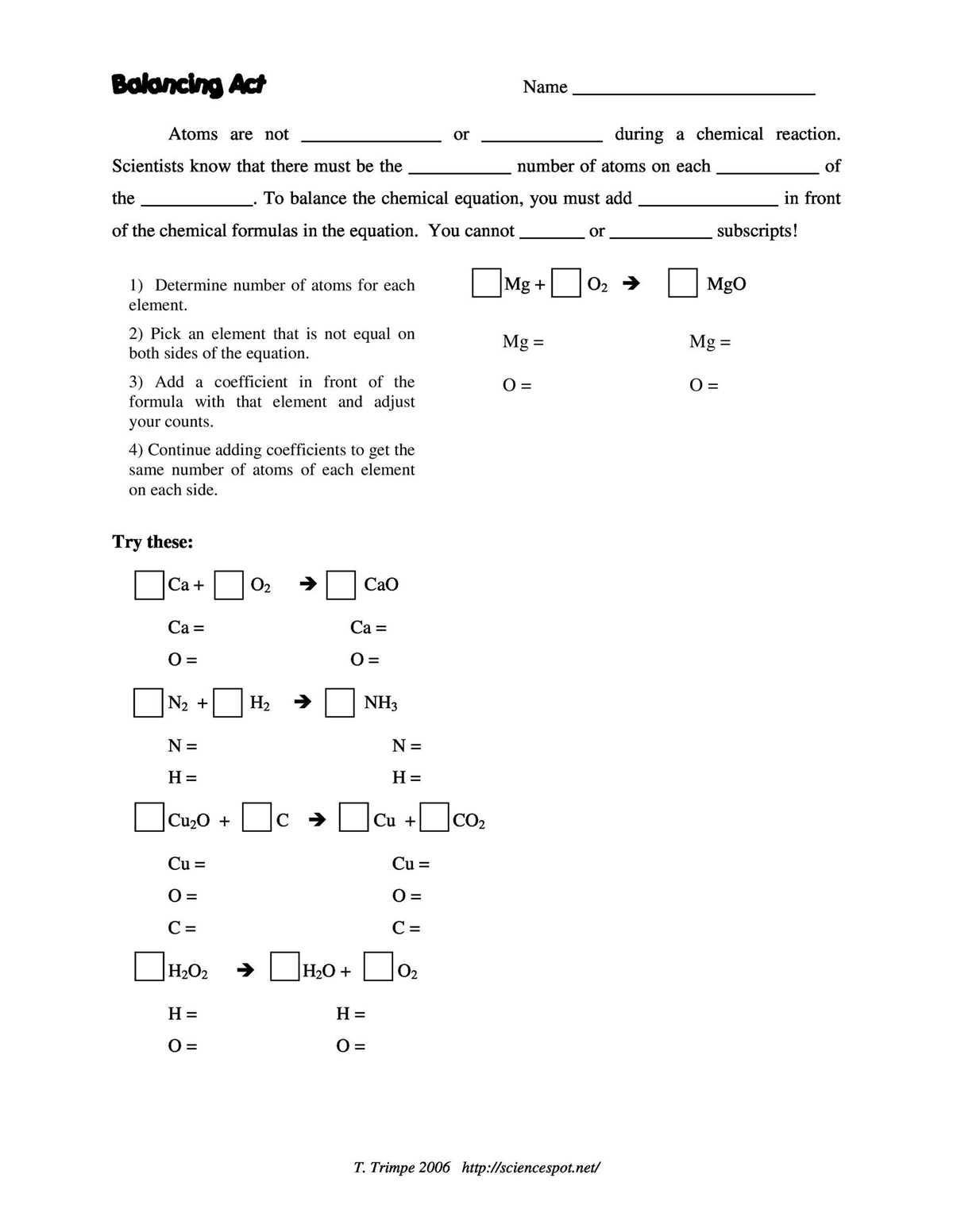 balancing chemical equations answer key