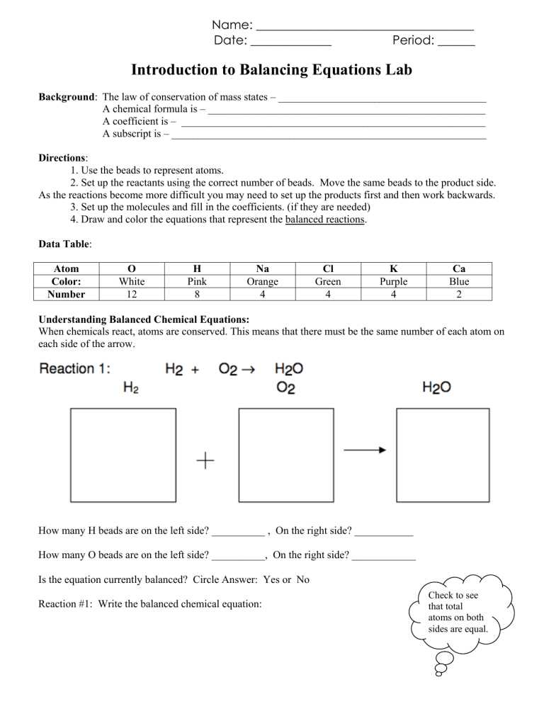 balancing chemical equations coloring answer key