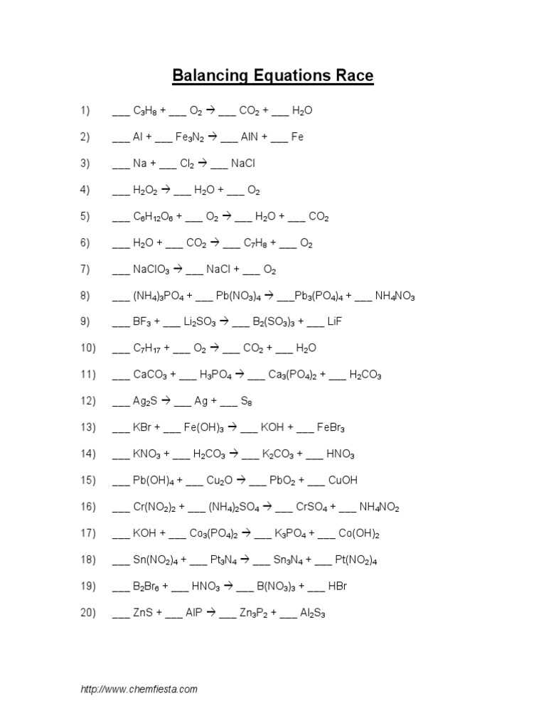 balancing equations race answer key