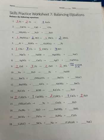 balancing equations worksheets answer key