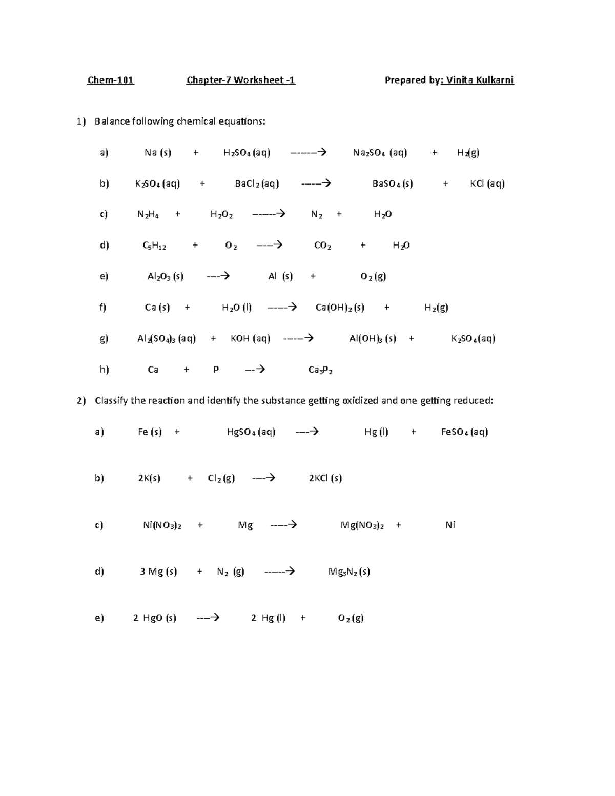 balancing redox reactions worksheet 1 answer key