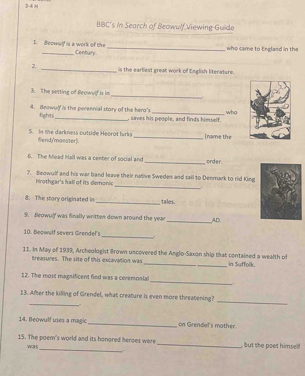 beowulf viewing guide answer key