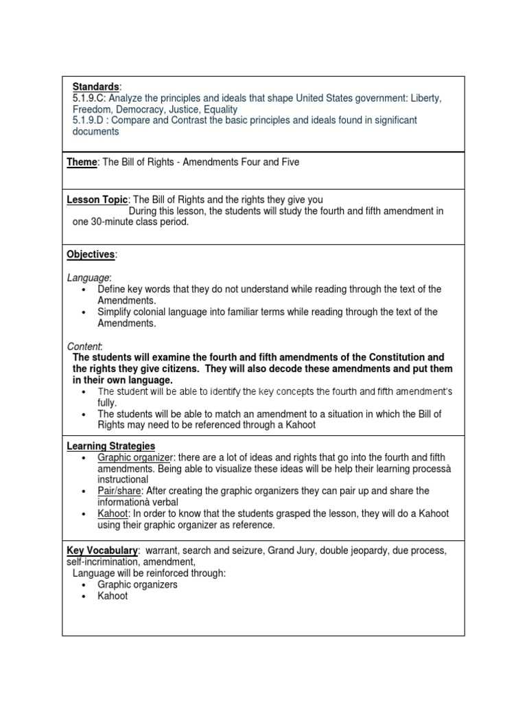 bill of rights organizer answer key