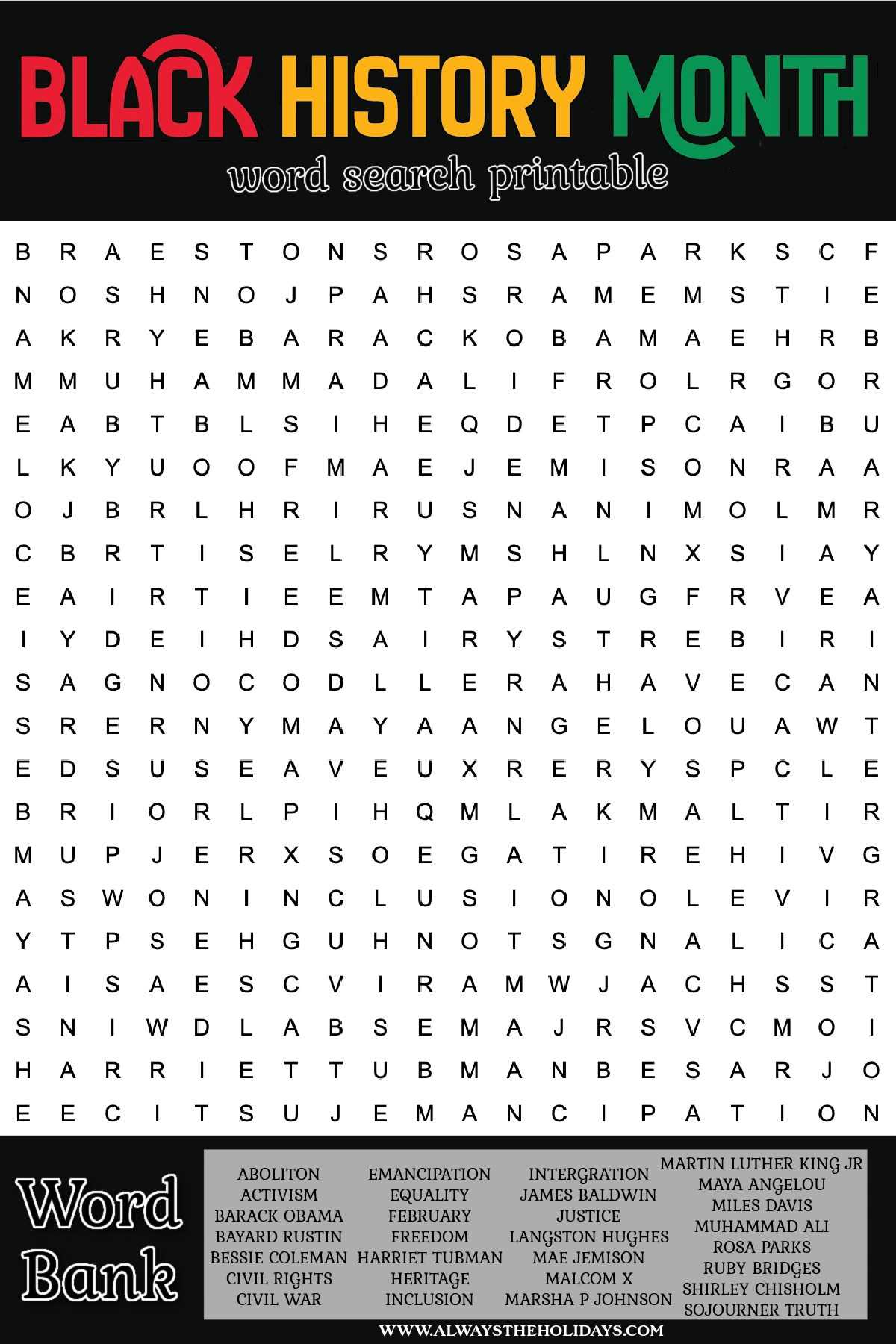 black history word scramble answer key