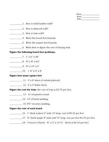 board feet worksheet 4 answer key board feet worksheet 4 answer key