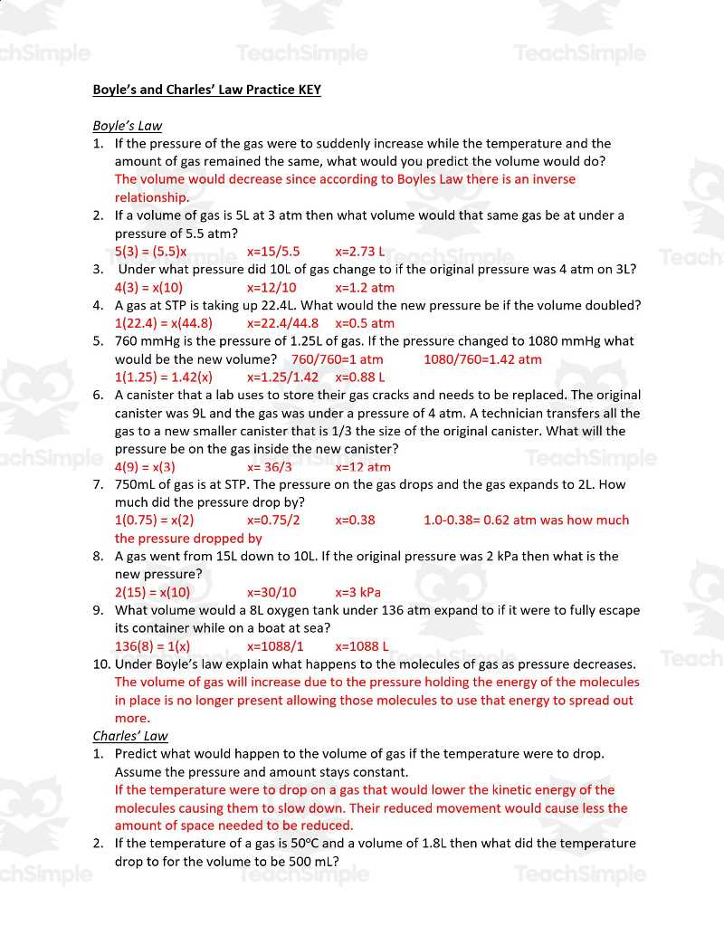 boyles law problems worksheet answer key