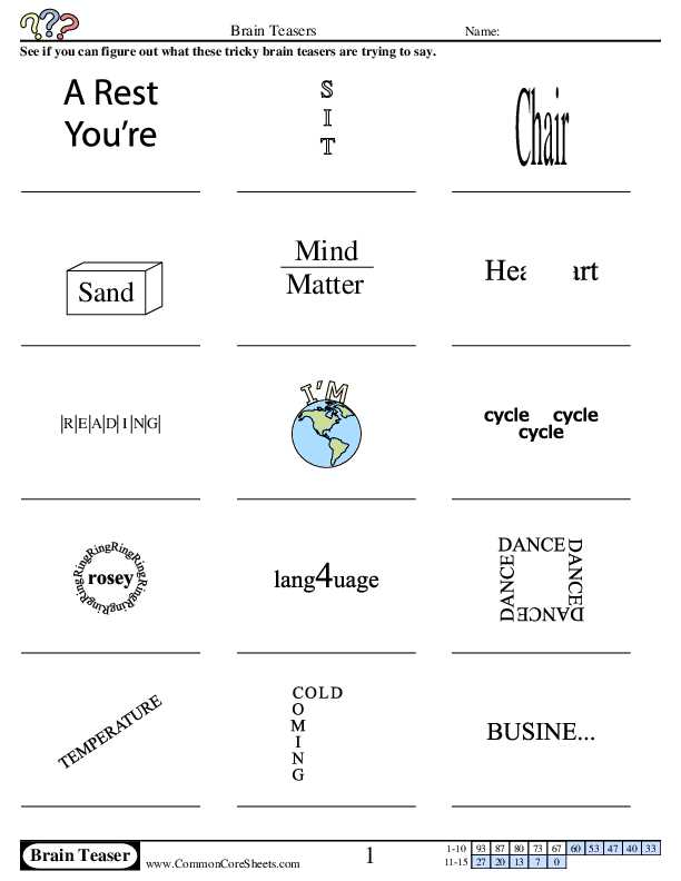 brain teasers common core sheets answer key