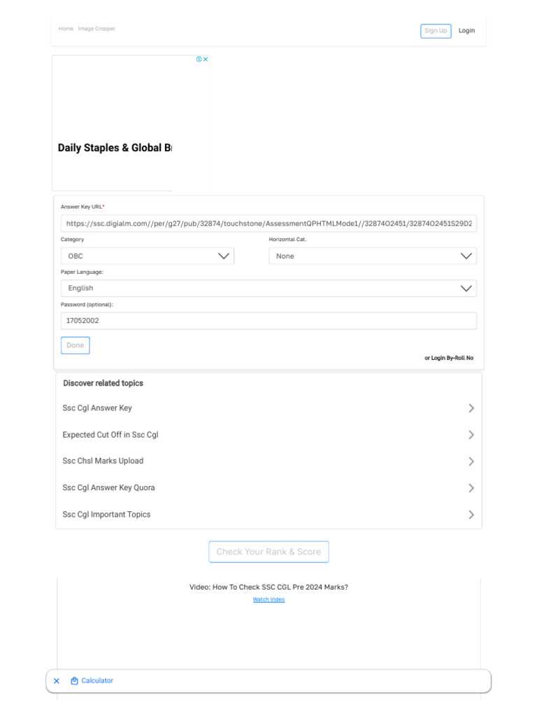 calculate score from answer key
