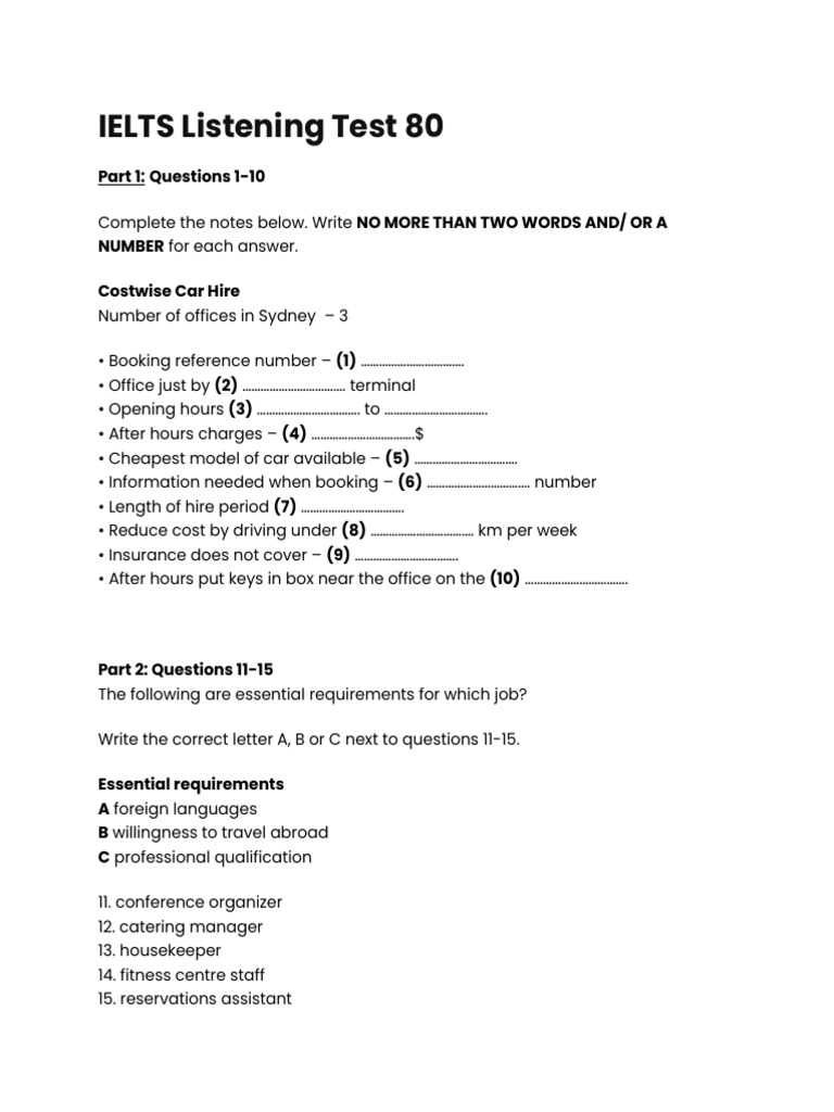 car insurance ielts listening answer key