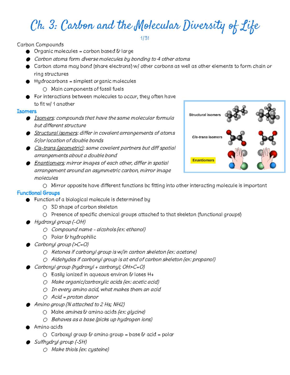 carbon and the molecular diversity of life answer key