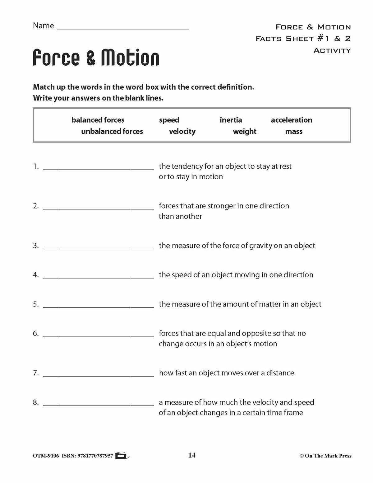changes in force and motion answer key