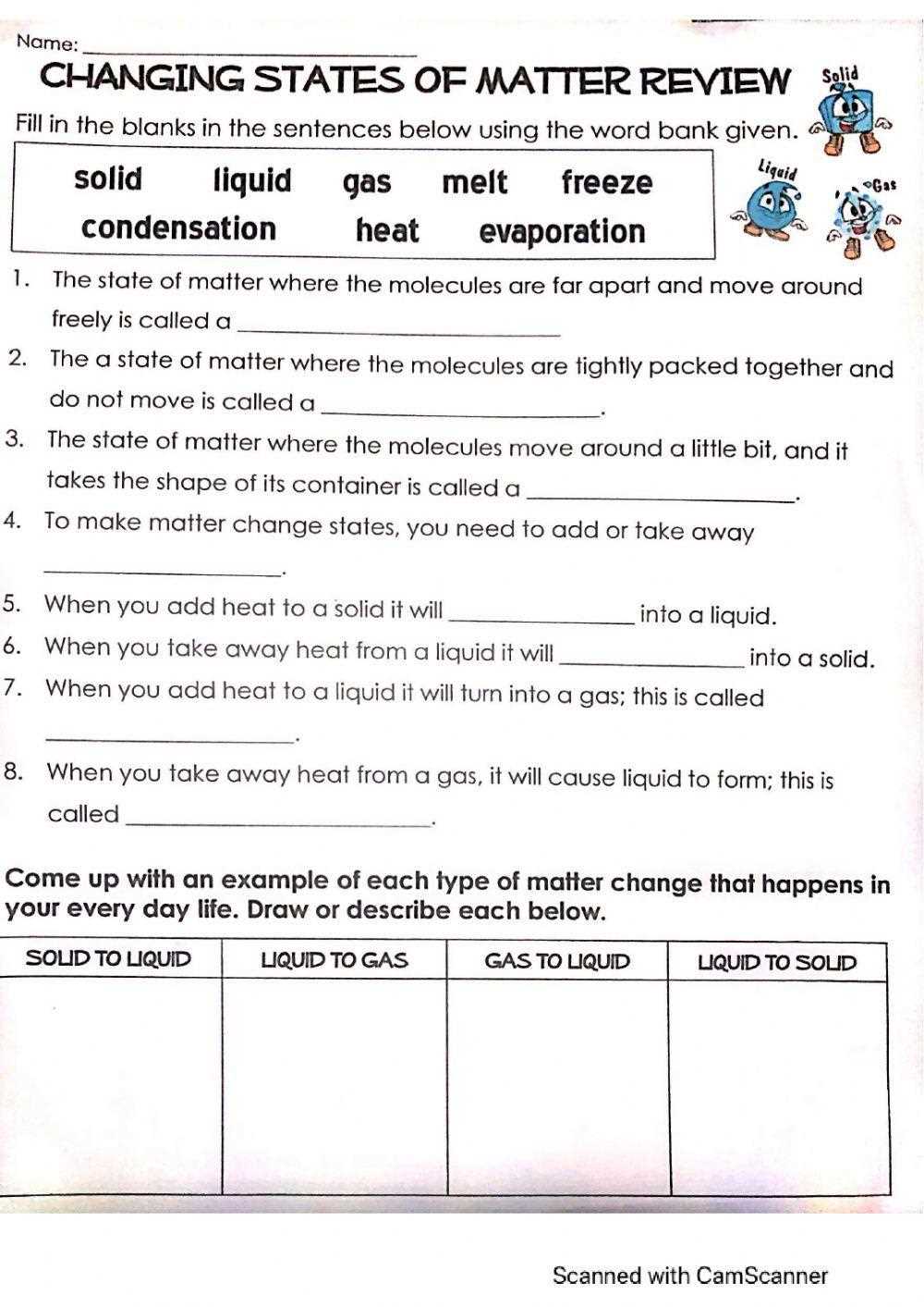 changes in matter review and reinforce answer key