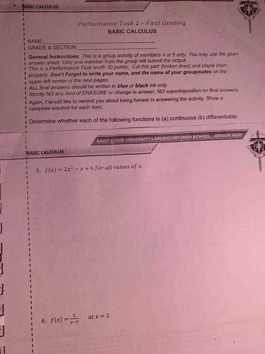chapter 1 performance task answer key