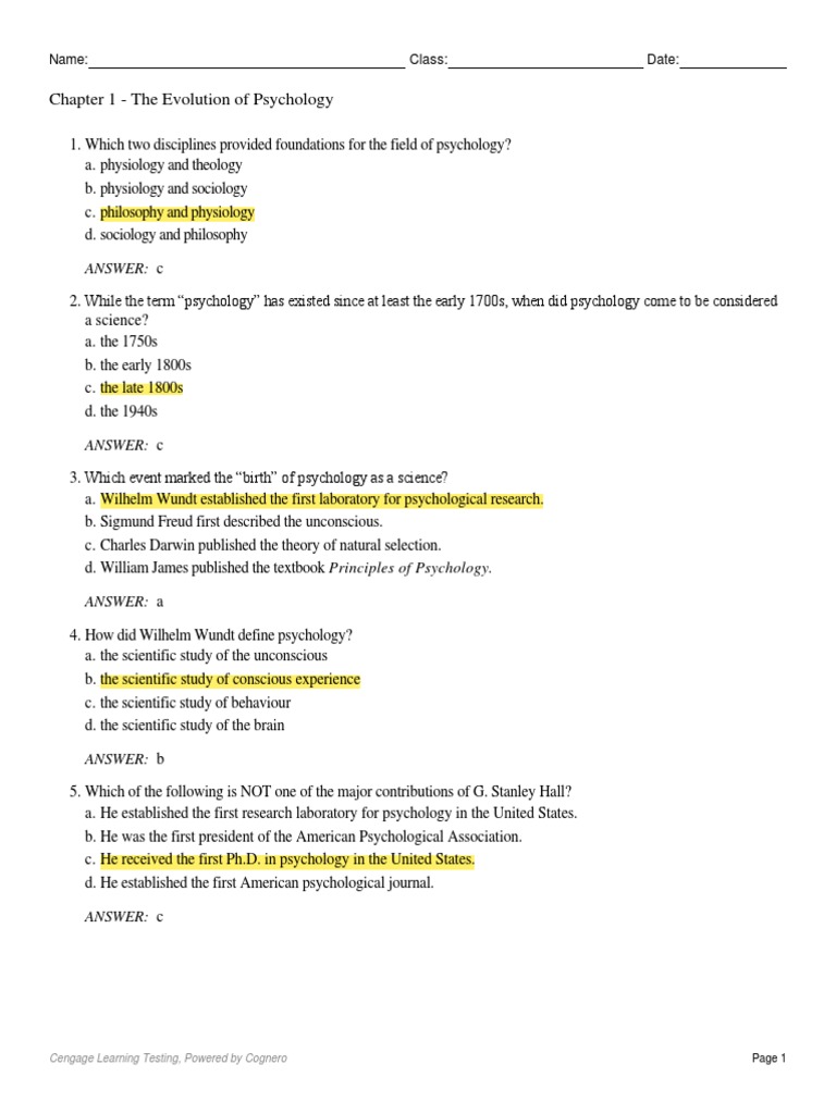 chapter 1 the science of psychology answer key
