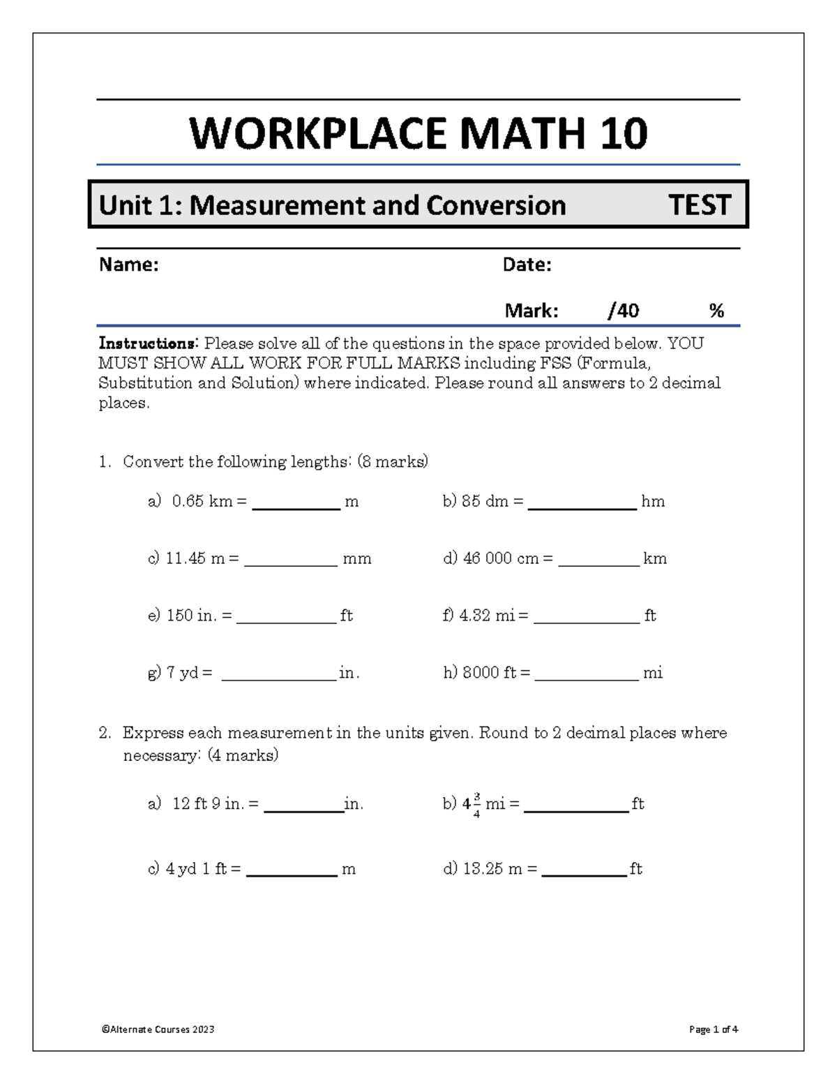 chapter 10 convert units of measure answer key