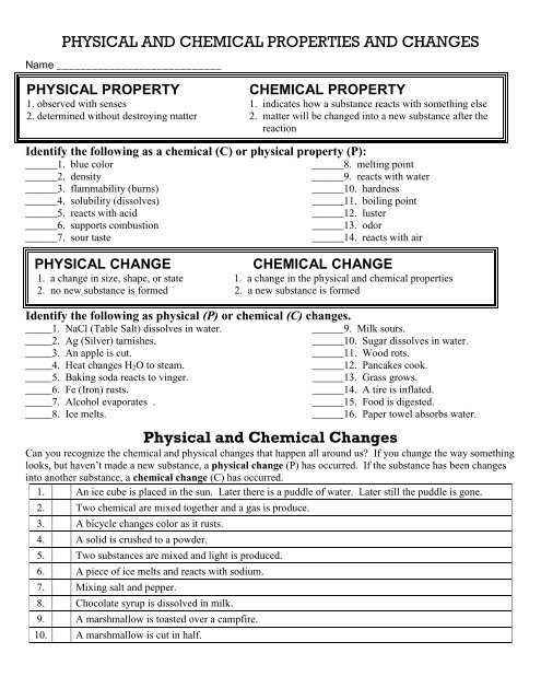 chapter 16 study guide chemical changes in matter answer key