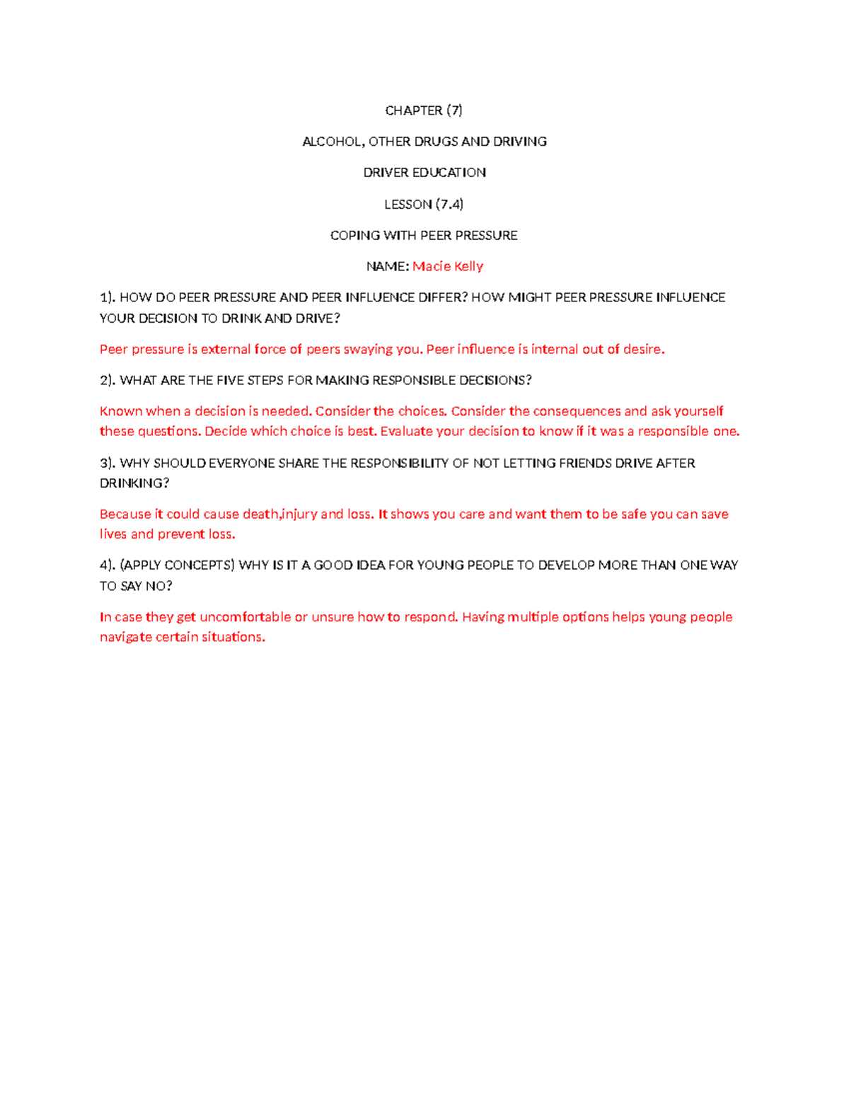 chapter 7 alcohol other drugs and driving answer key
