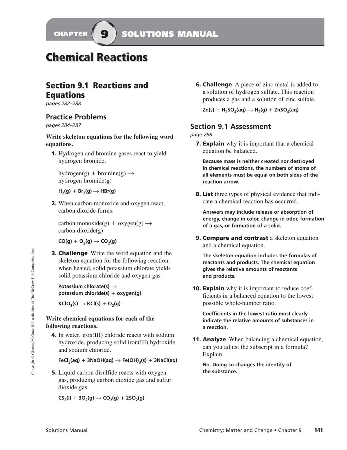 chapter 8 mixed review chemical equations and reactions answer key