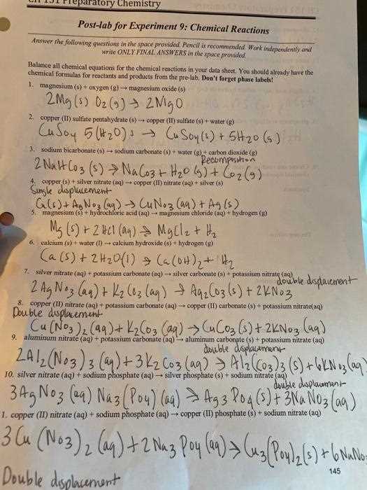 chemical changes lab answer key