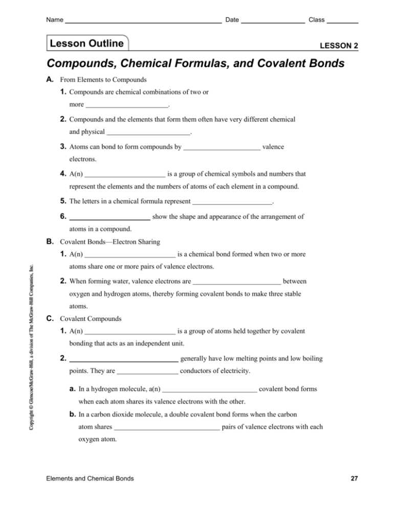 chemistry covalent compounds packet answer key