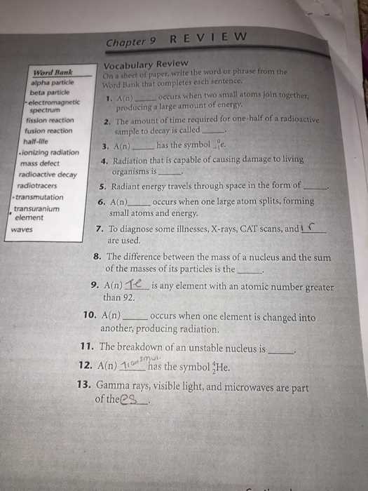 chemistry of living things review answer keys