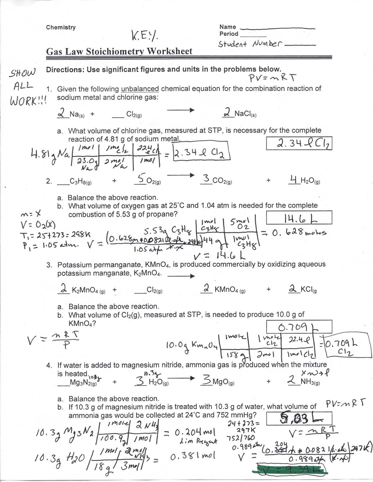 chemistry stoichiometry ws 1 answer key