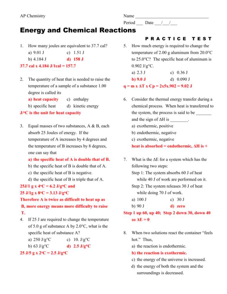 chemistry unit 7 chemical reaction practice packet answer key