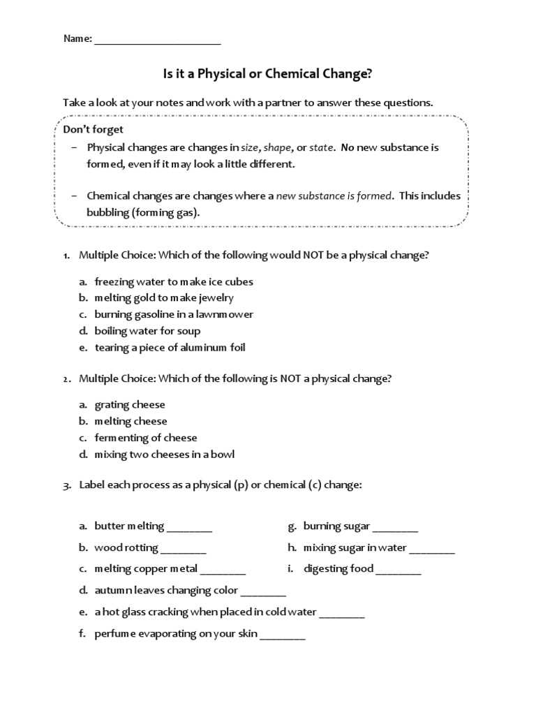 chemistry worksheet classification of matter and changes answer key