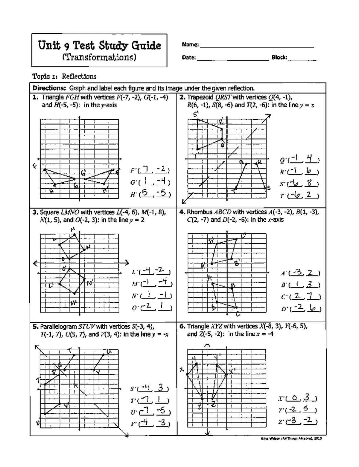 common core algebra 1 unit 9 lesson 7 answer key