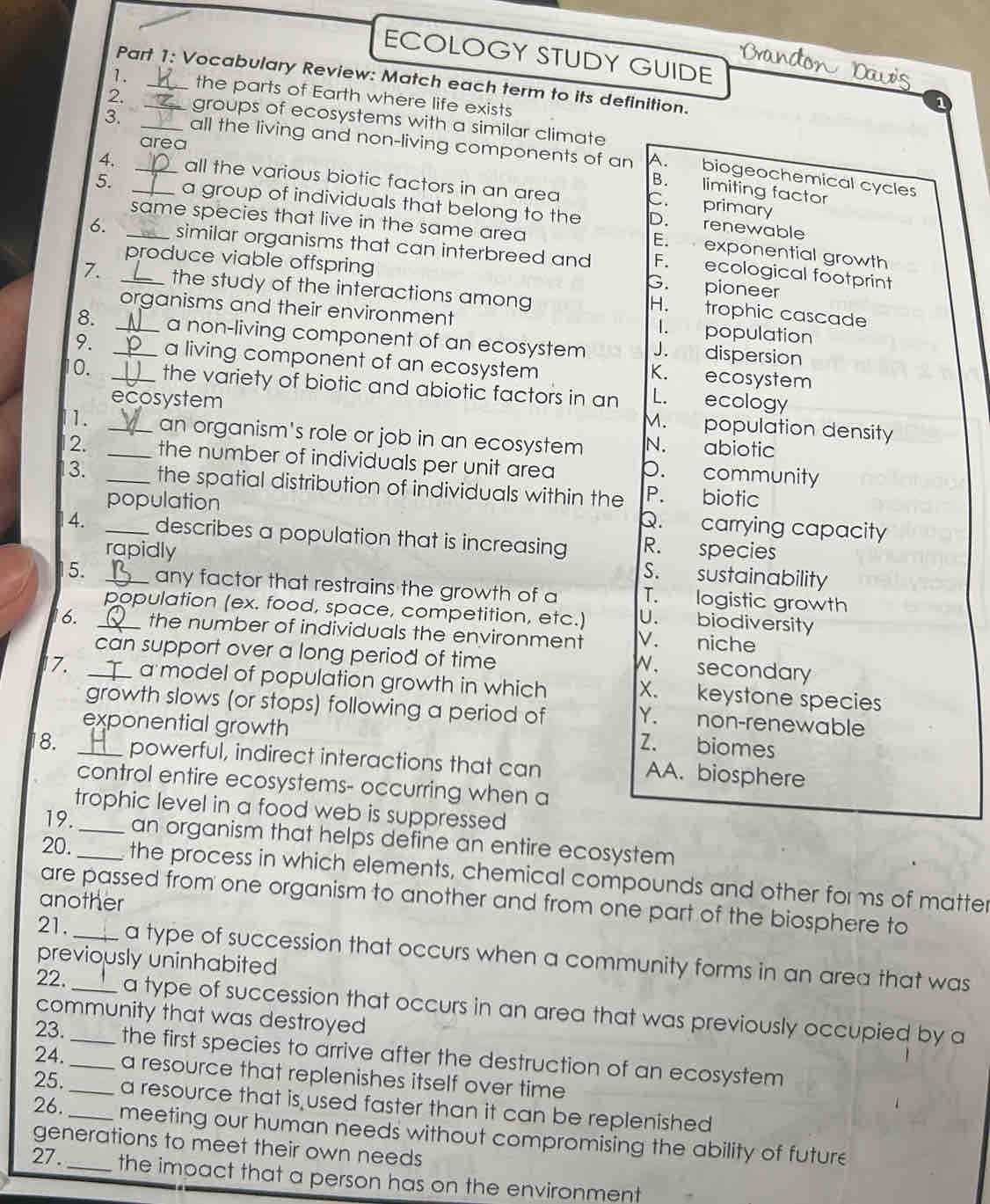 community ecology 54.1 answer key