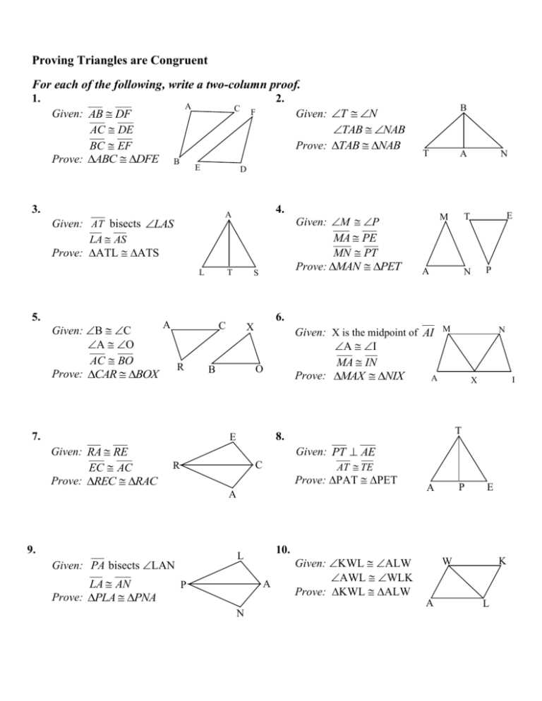 congruent triangles 2 column proofs answer key