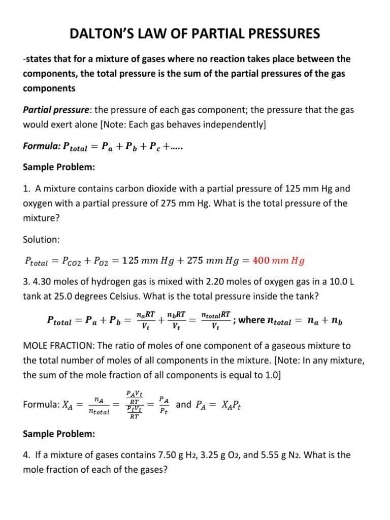 daltons law answer key
