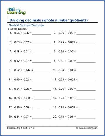 dividing decimals worksheet with answer key