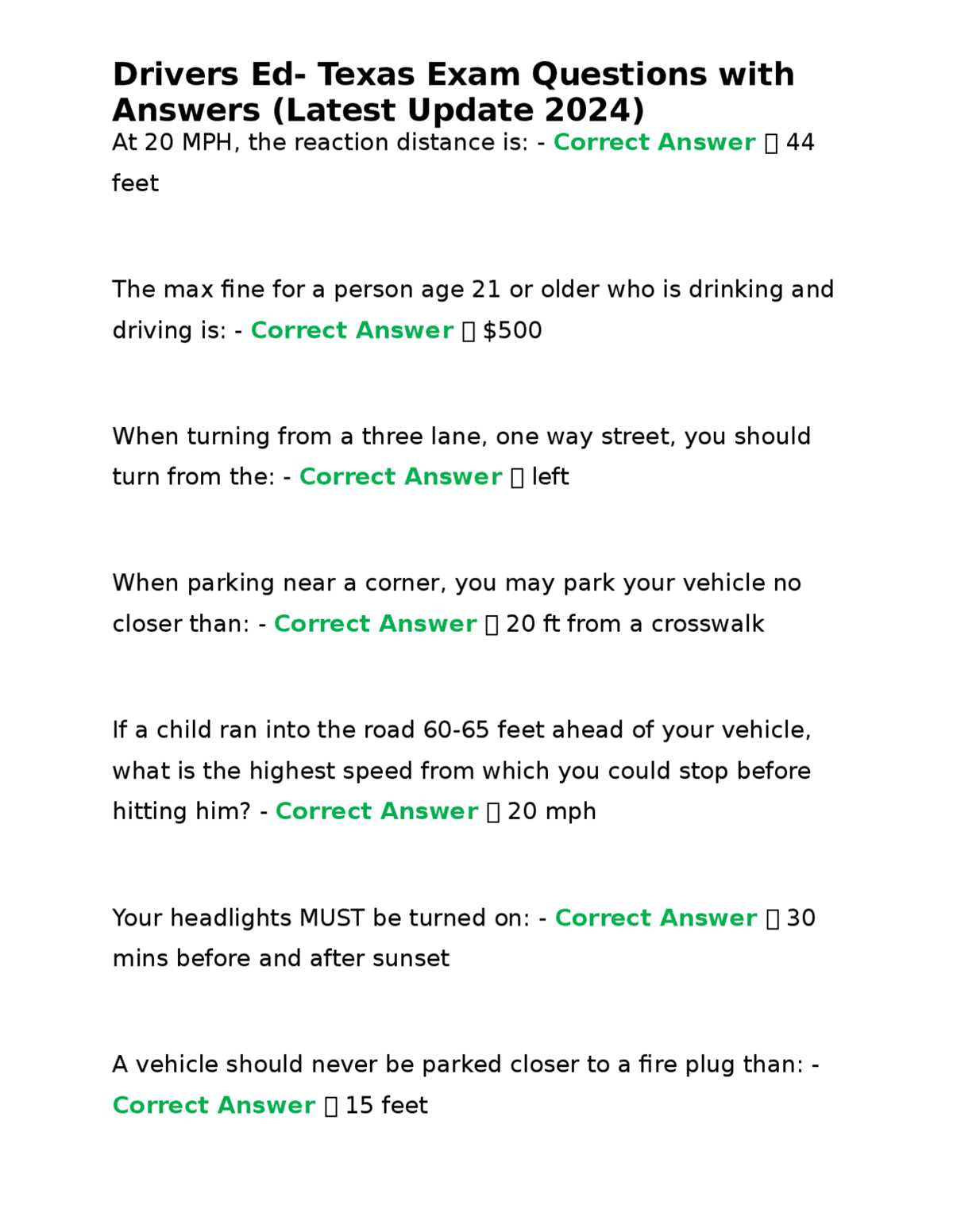 drivers ed answers key
