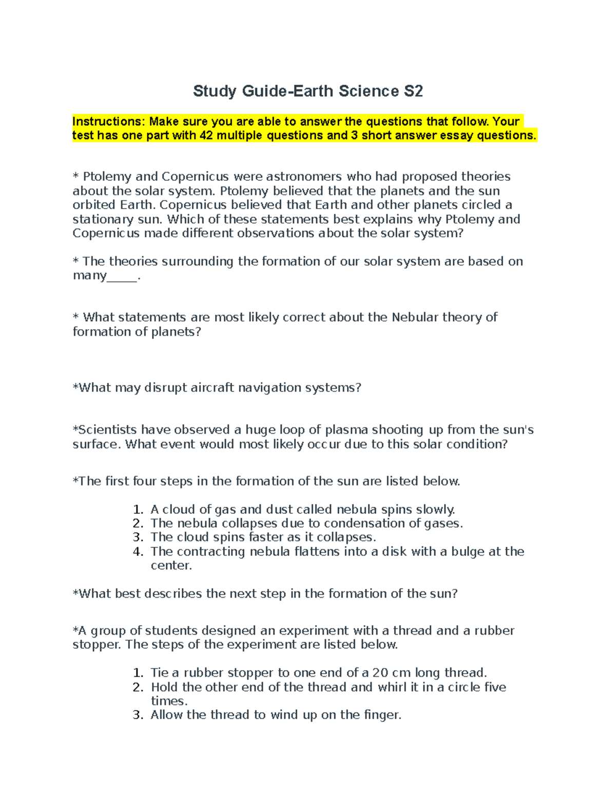 earth science study guide answer key