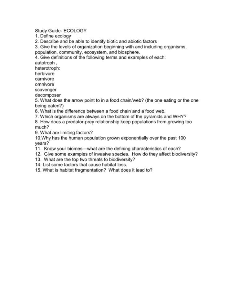 ecology study guide answer key