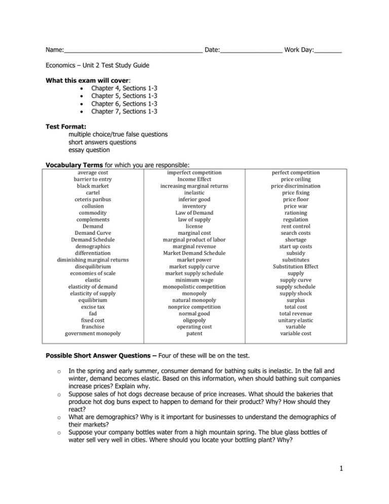 economics chapter 2 test answer key