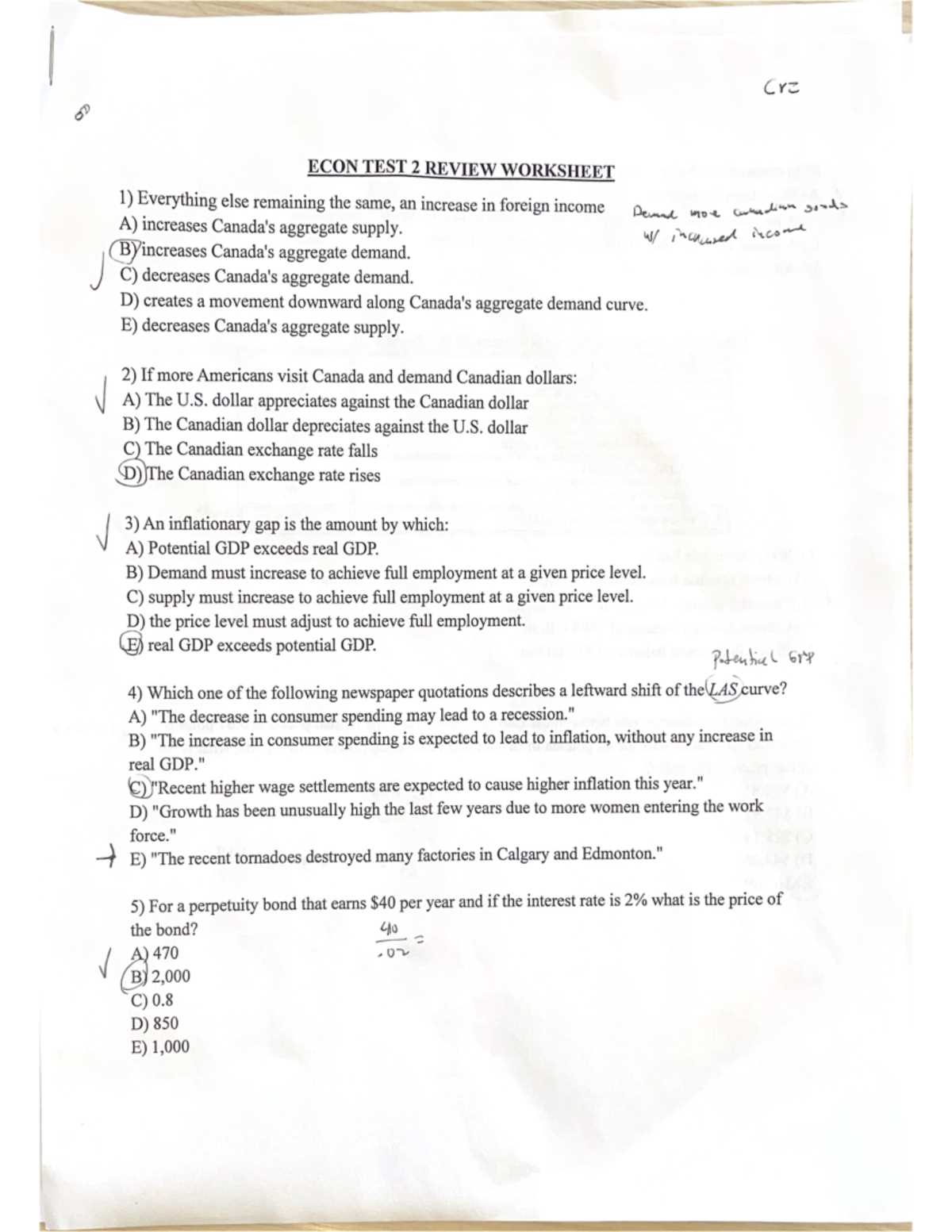 economics demand questions for review answer key