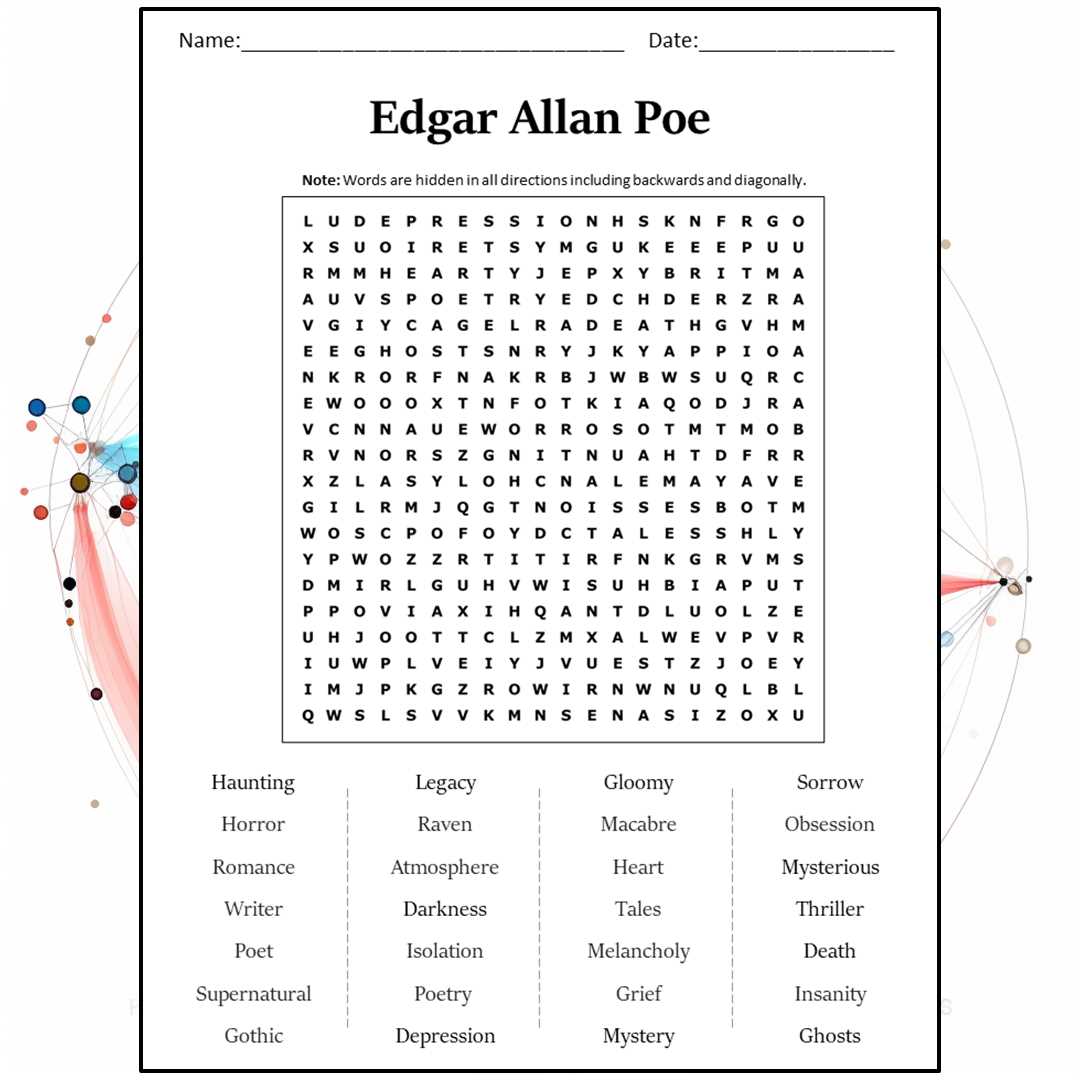 edgar allan poe word search answer key